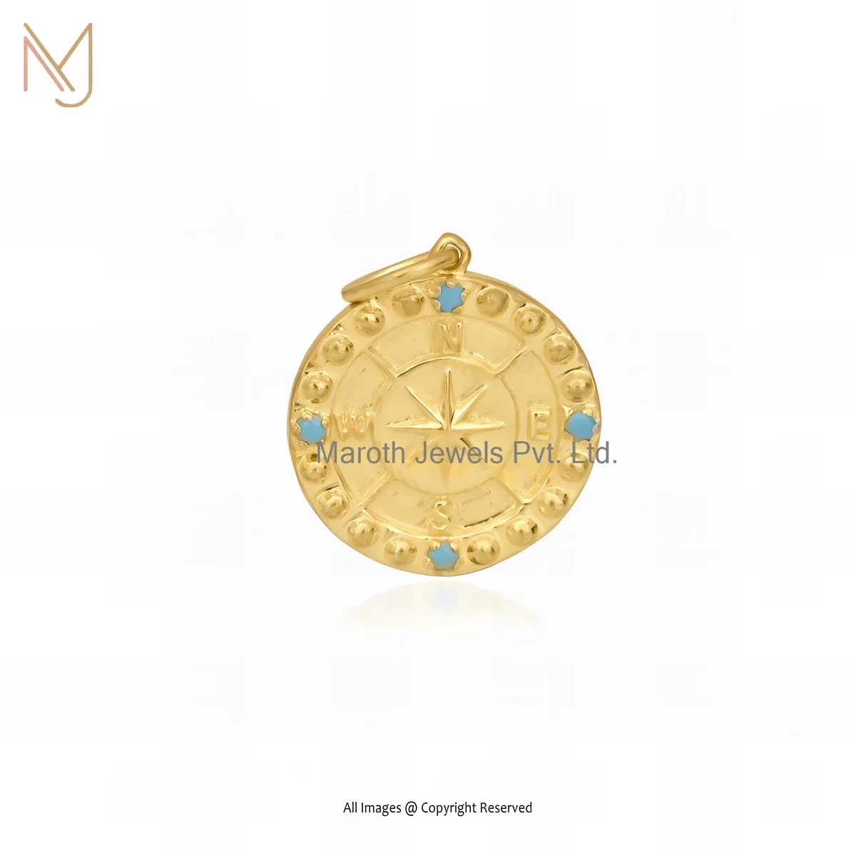 925 Silver Yellow Gold Plated Turquoise Elongated Compass Pendant Custom Jewelry