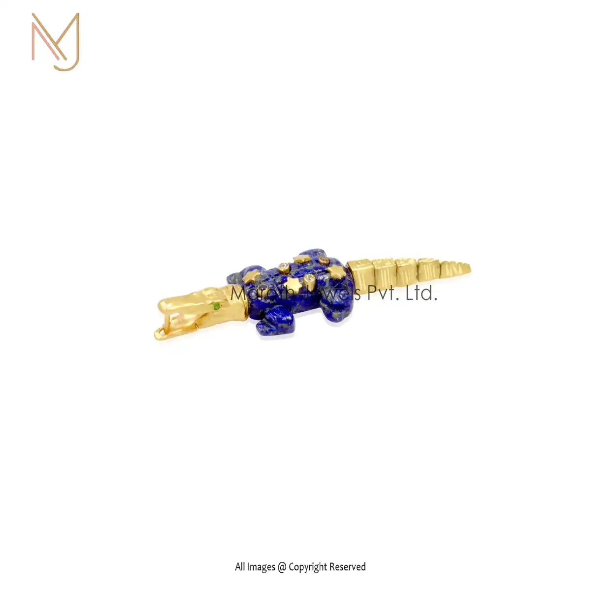 14K Yellow Gold Black Onyx Crocodile Multi Gemstone Emerald Pendant Manufacturer