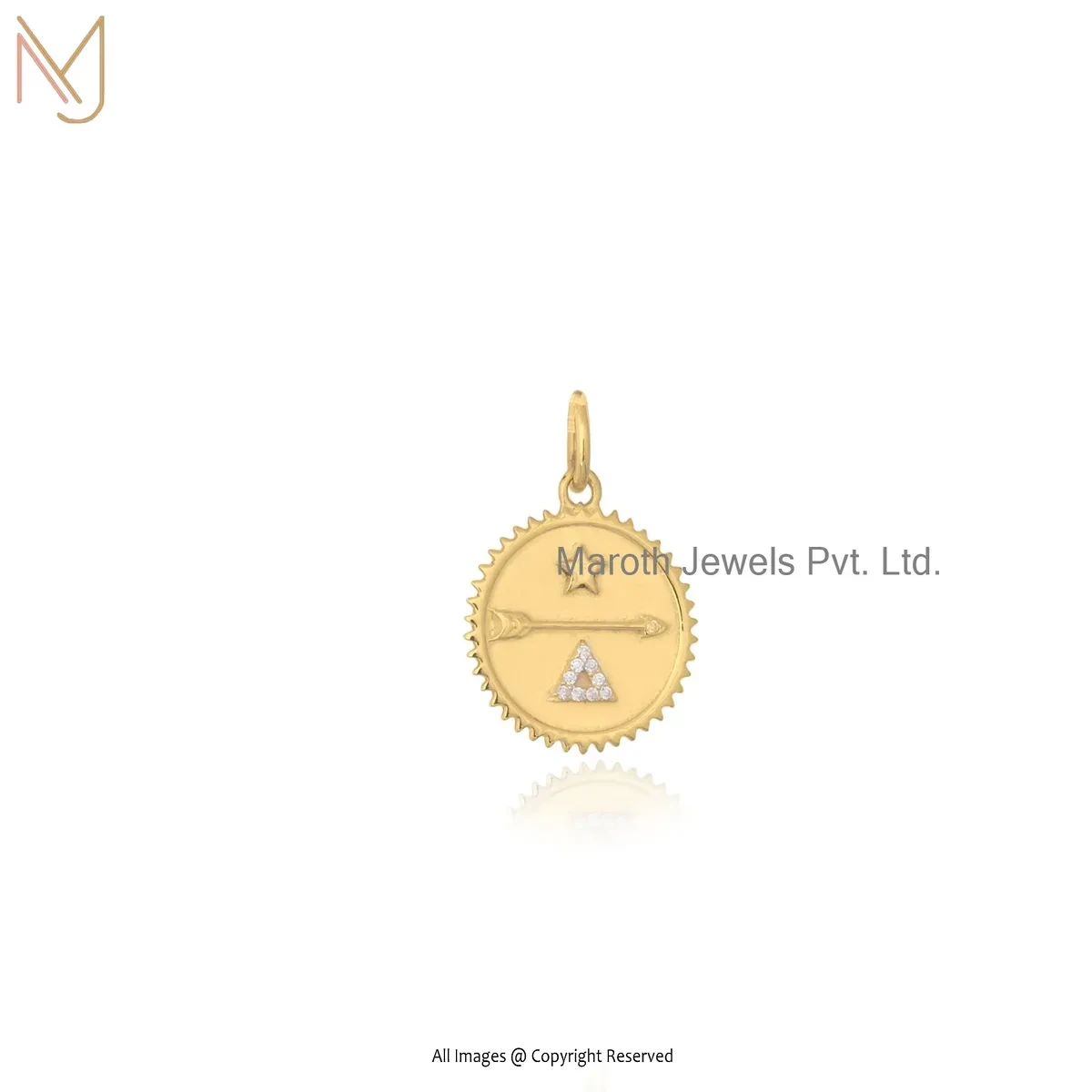 925 Silver Yellow Gold Plated Moissanite Star Arrow And Triangle Shape Disc Pendant Manufacturer