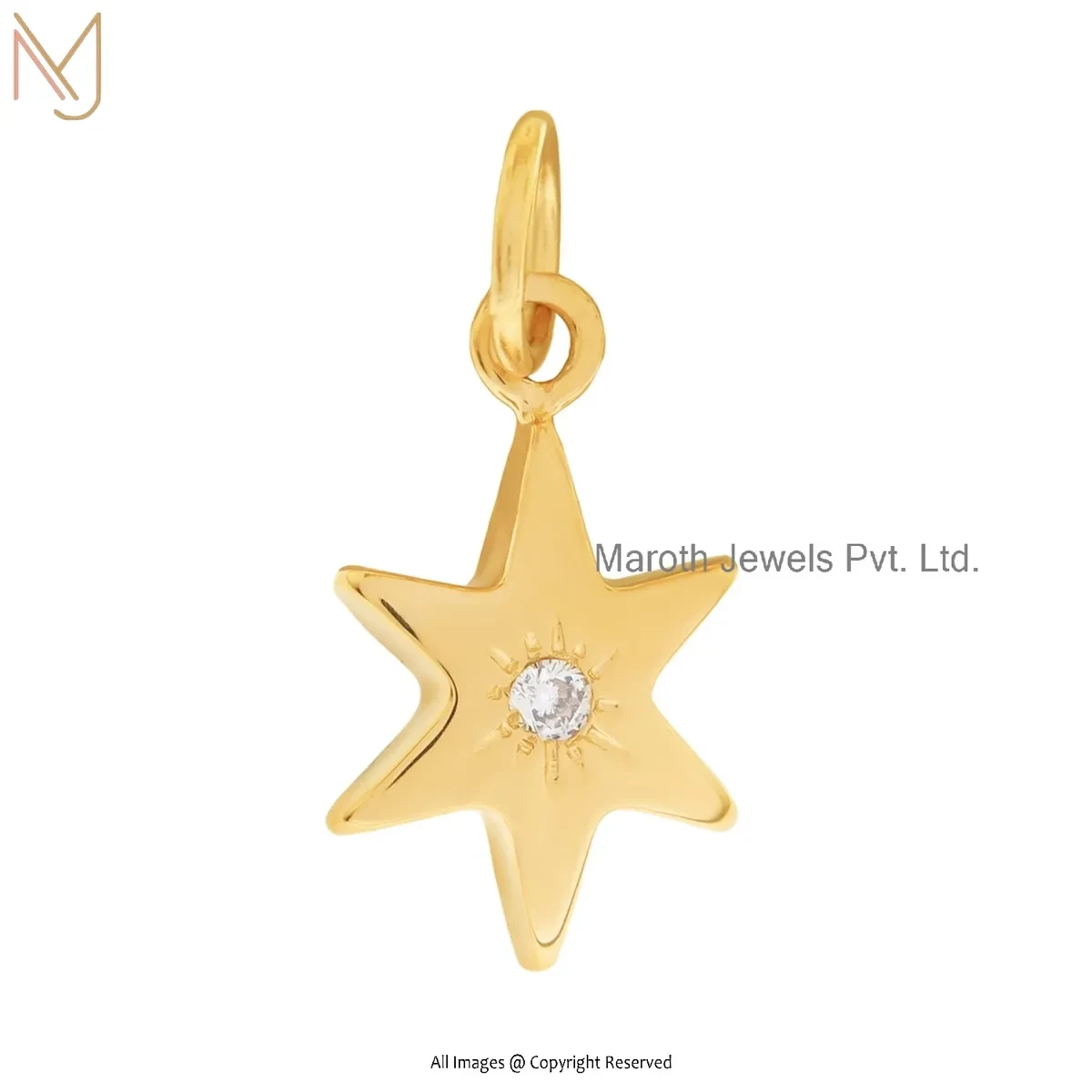 925 Silver Yellow Gold Plated Diamond Star Charm Pendant Jewelry Supplier