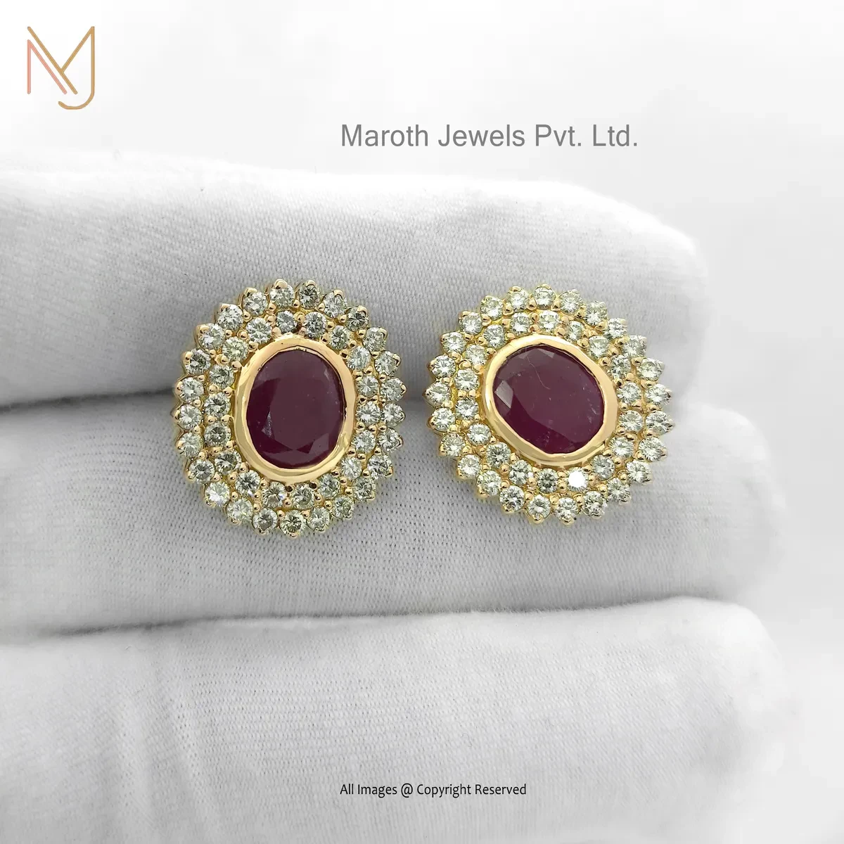 14K Yellow Gold Diamond Ruby Gemstone Stud Earring Manufacturer