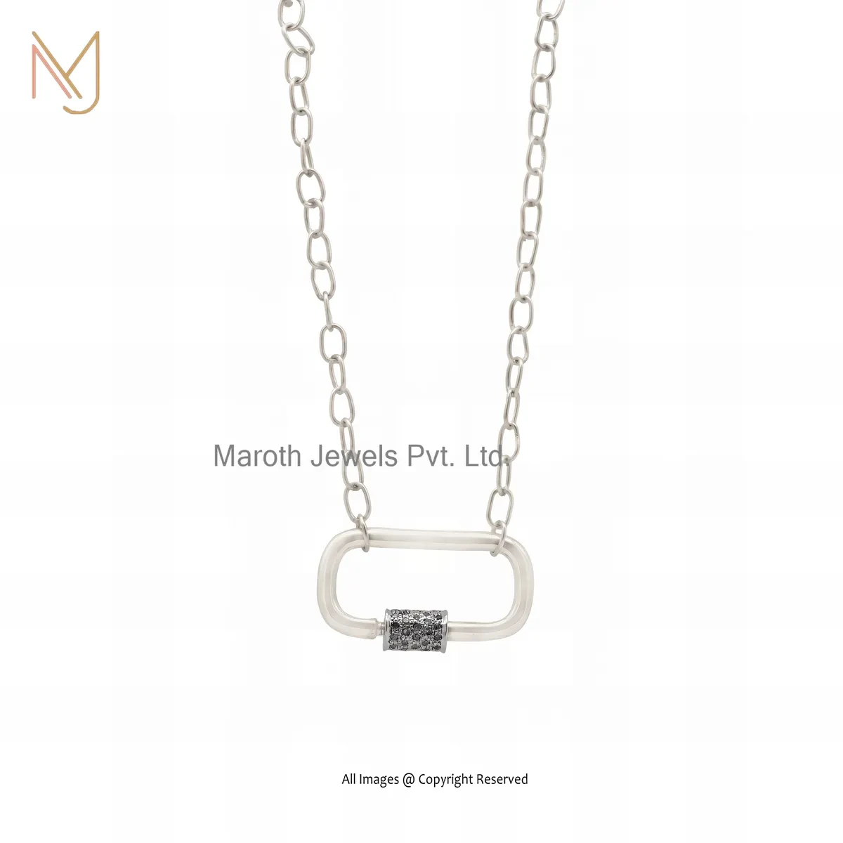 14K Yellow Gold Cubic Zircon And Amethyst Lock Finding Chain Necklace Carabiner Lock USA