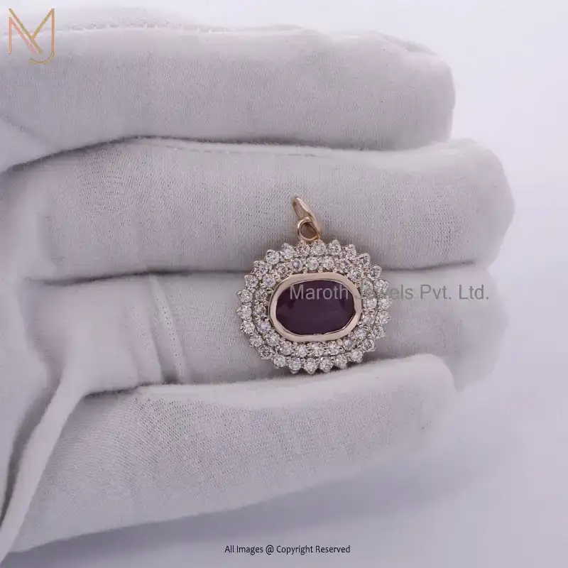 18K Yellow Gold Pave Diamond And Ruby Gemstone Pendant Jewelry Supplier