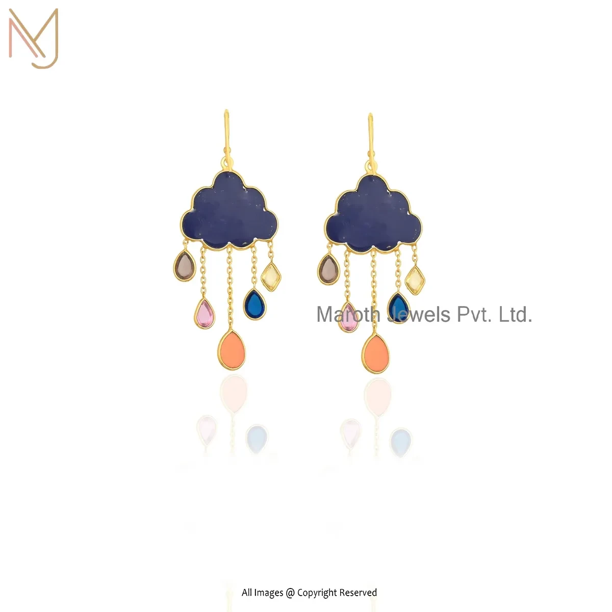 925 Silver Yellow Gold Plated Mother Of Pearl And Multi Gemstone Clouds Earring Manufacturer