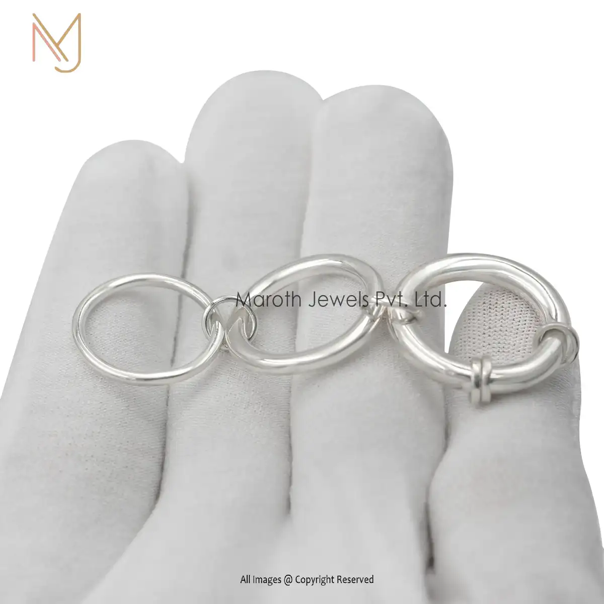 925 Silver Natural Silver Yellow Gold & Rose Gold Three Connector Band Ring Manufacturer