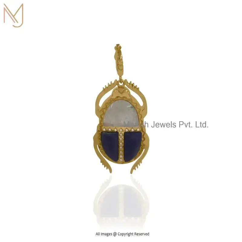 Wholesale 14K Yellow Gold Amethyst And Opal White Cubic Zircon Gemstone Scarab Pendant