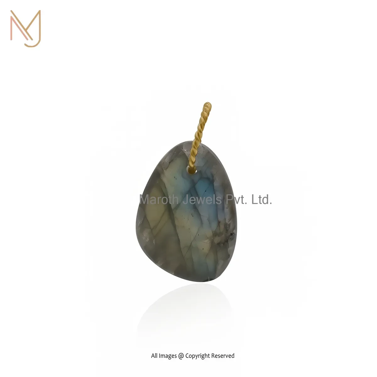 14K Yellow Gold Labradorite Oval Pendant Custom Jewelry