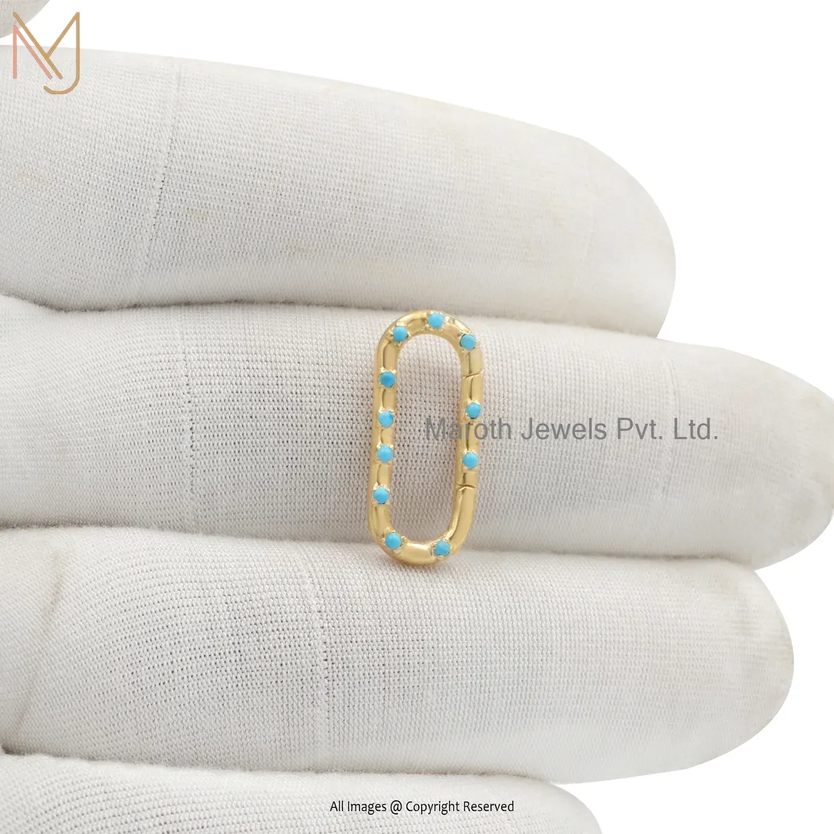 14K Yellow Gold Turquoise Charm Holder Custom Jewelry