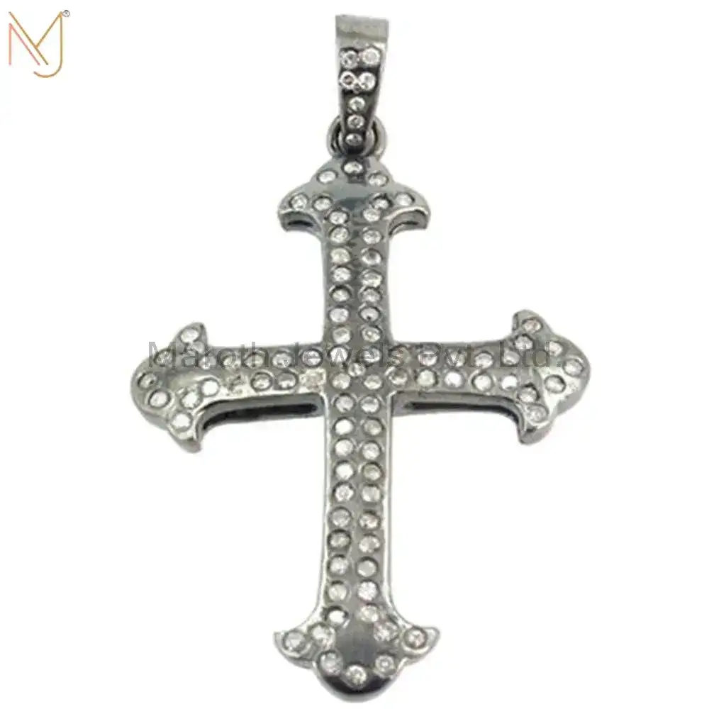 Wholesale 925 Sterling Silver Pave Diamond CROSS Pendant Fine Handmade Bridal Fine Jewelry