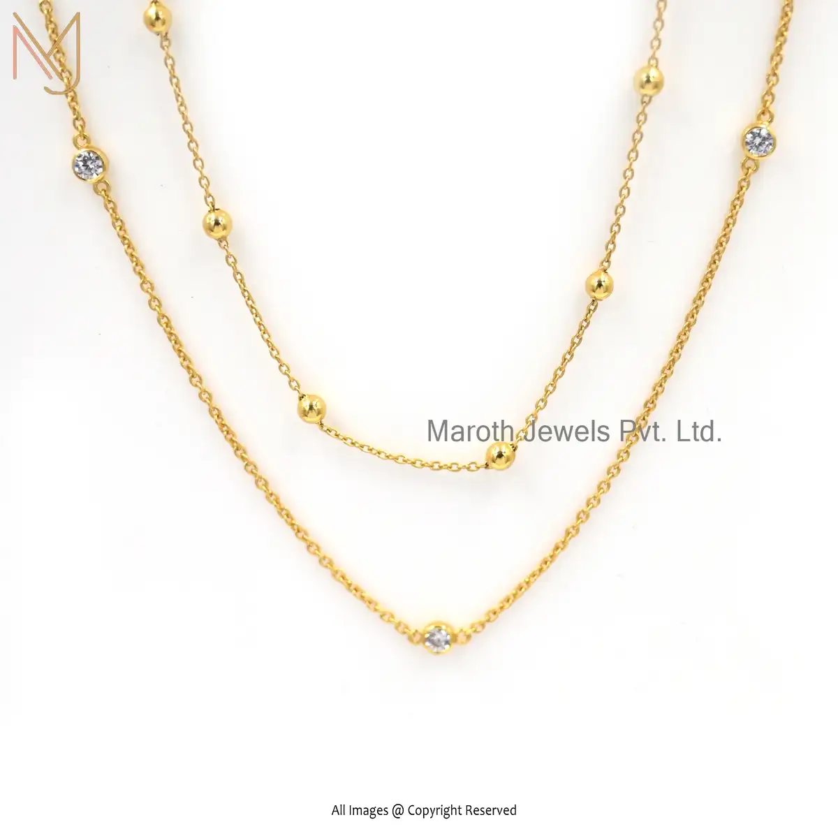Wholesale 14K Yellow Gold Diamond Cubic Zircon Chain Necklace Jewelry