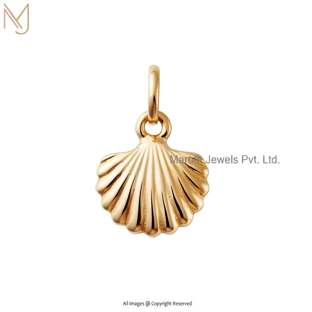 14K Yellow Gold Calico Scallop Shells Pendant Custom Jewelry