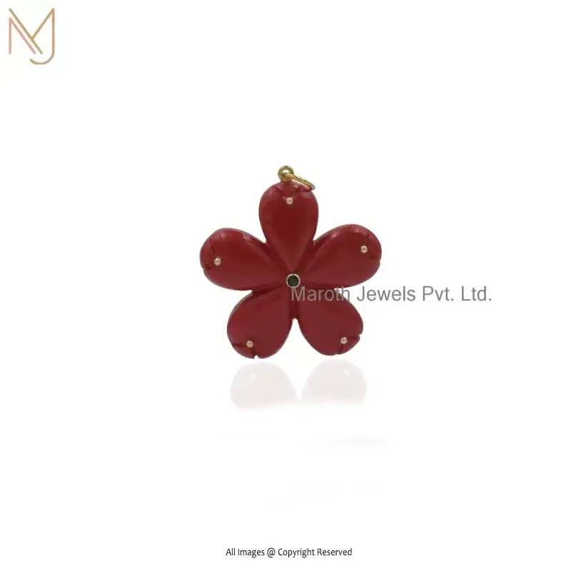 14K Yellow Gold Amazonite And White CZ Flower Pendant Custom Jewelry