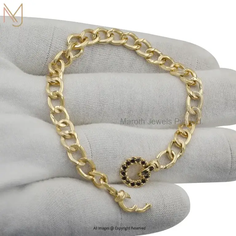 14K Yellow Gold Black Diamond Chain Bracelet Manufacturer