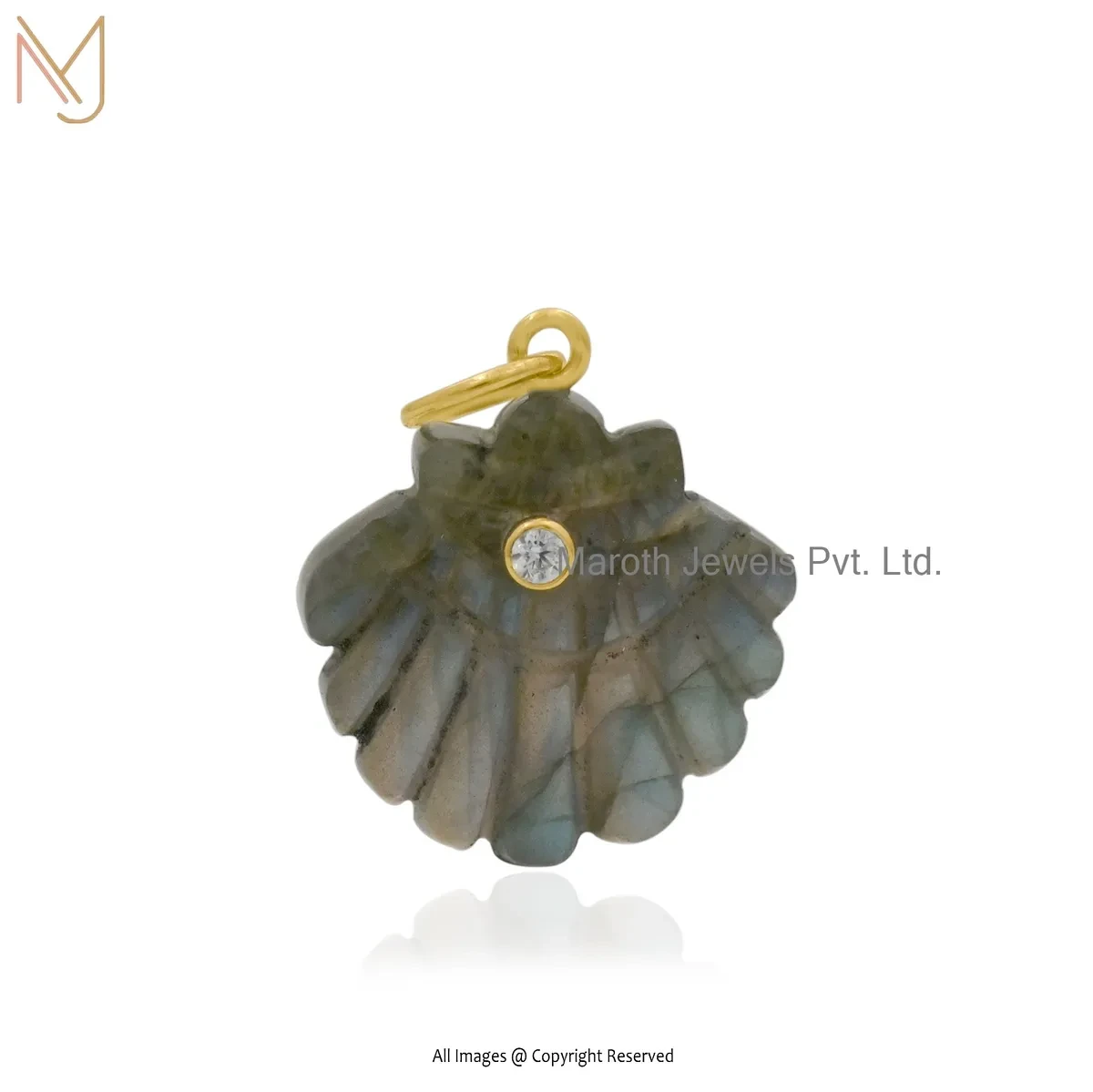 Wholesale 925 Silver Yellow Gold Plated Chrysoprase And Cubic Zircon Shell Pendant
