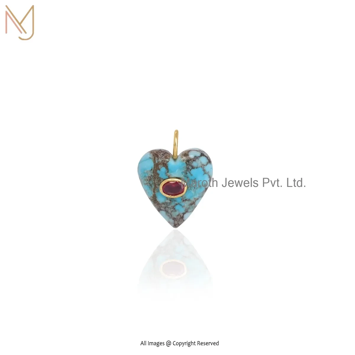 14K Yellow Gold Turquuoise Gemstone Heart Pendant Manufacturer