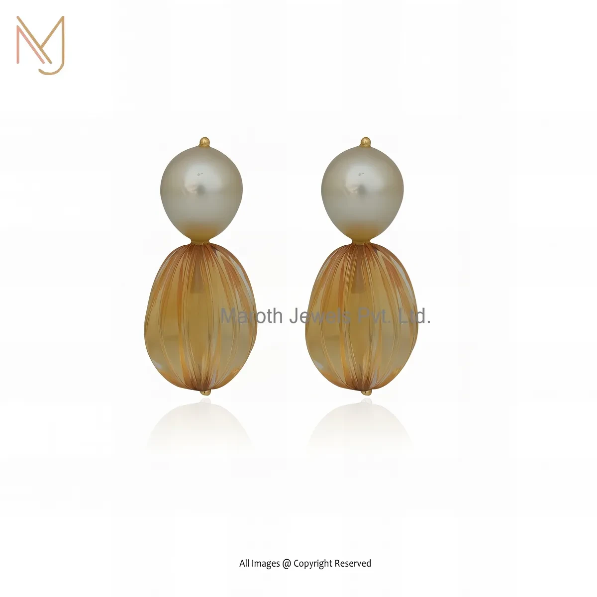 Private Lable 14K Yellow Gold Citrine & Pearl Drop Earring
