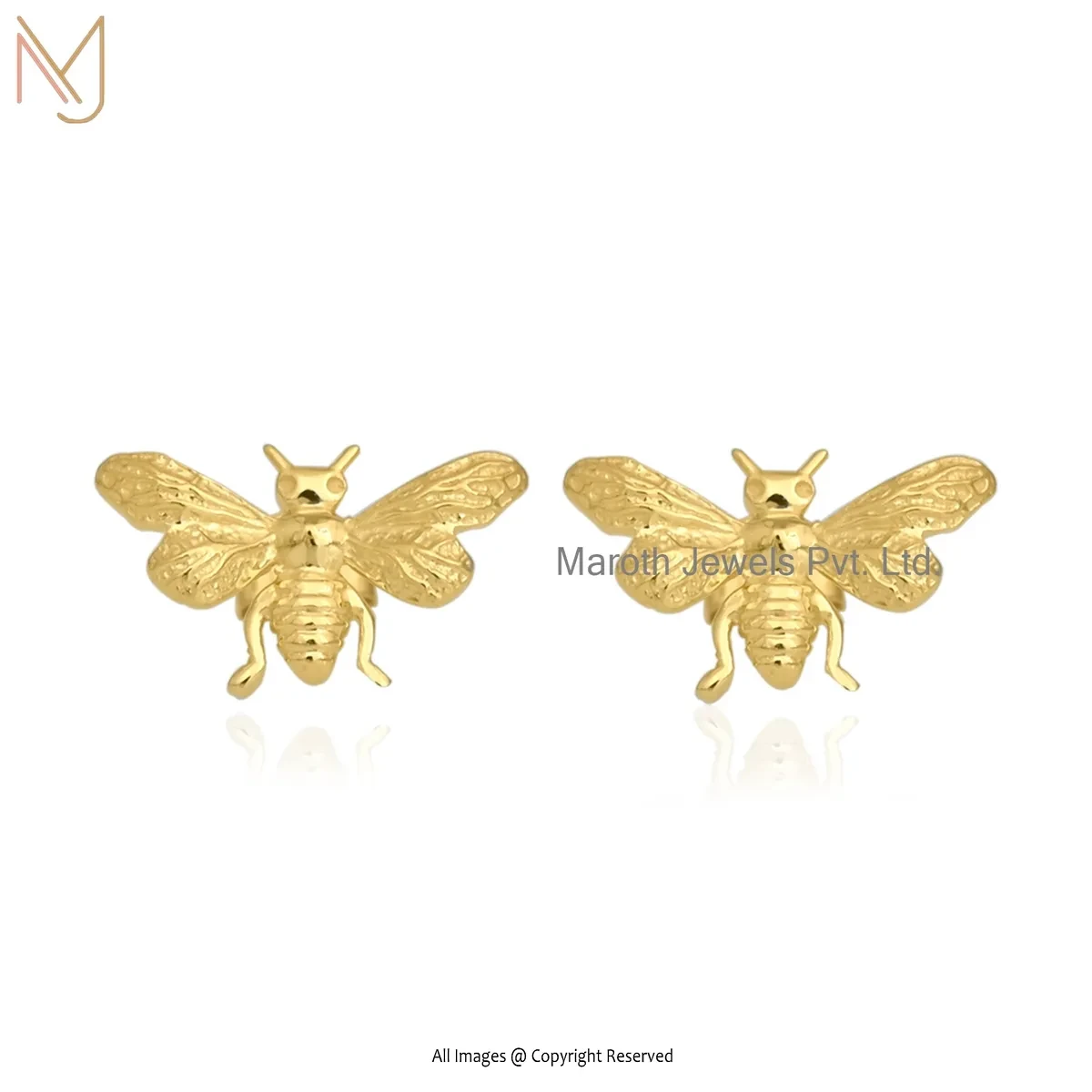 925 Silver Yellow Gold Plated Bee Studs Earrings Jewelry Supplier