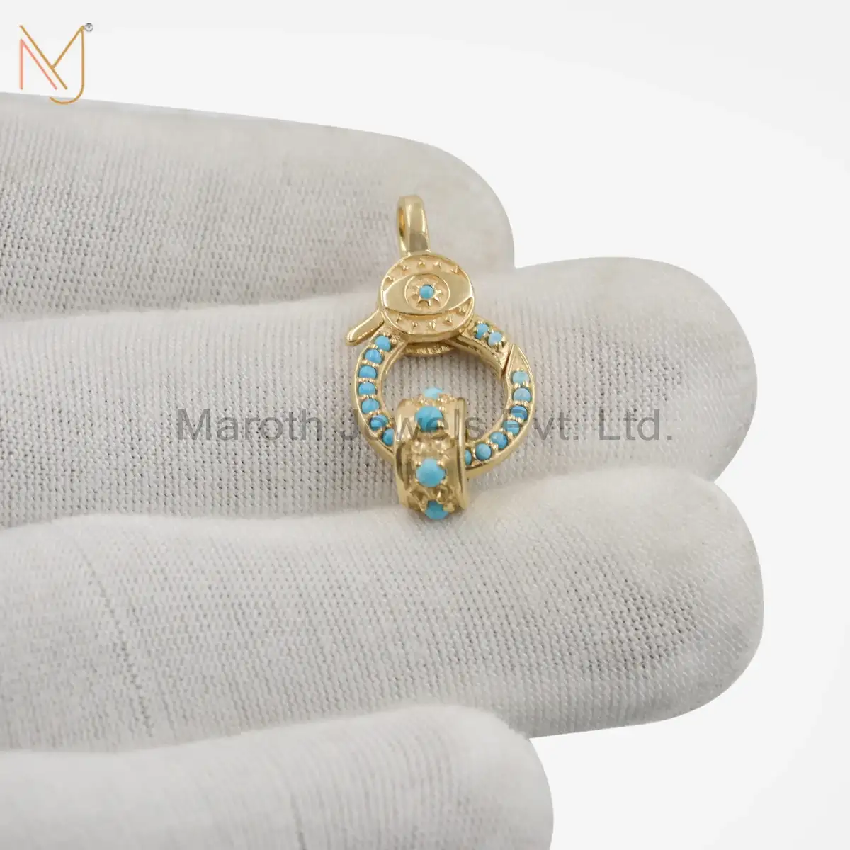 925 Silver Yellow Gold Plated Turquoise Lobster Lock Jewelry Supplier