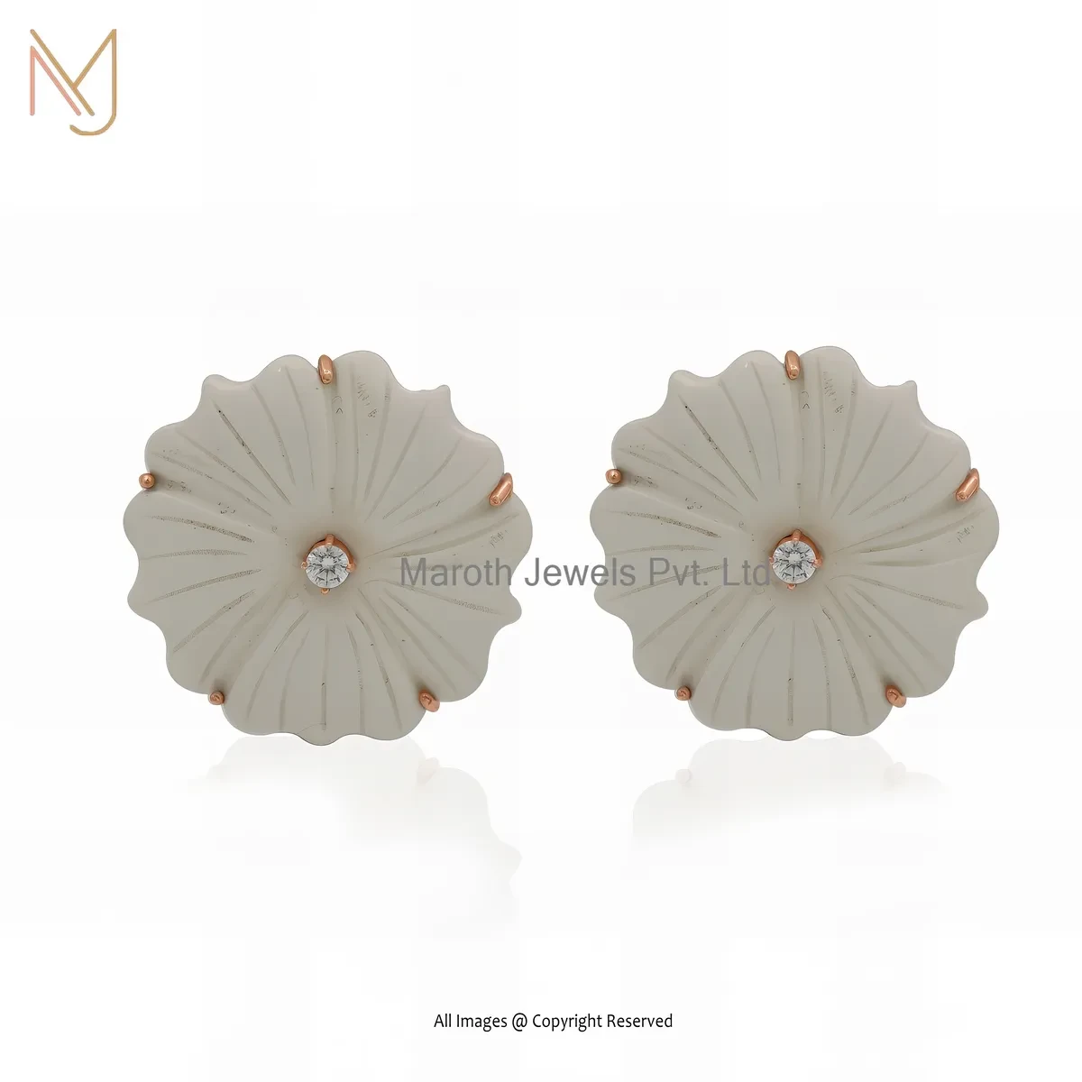 Wholesale 14K Rose Gold White Coral And Cubic Zircon Flower Earring