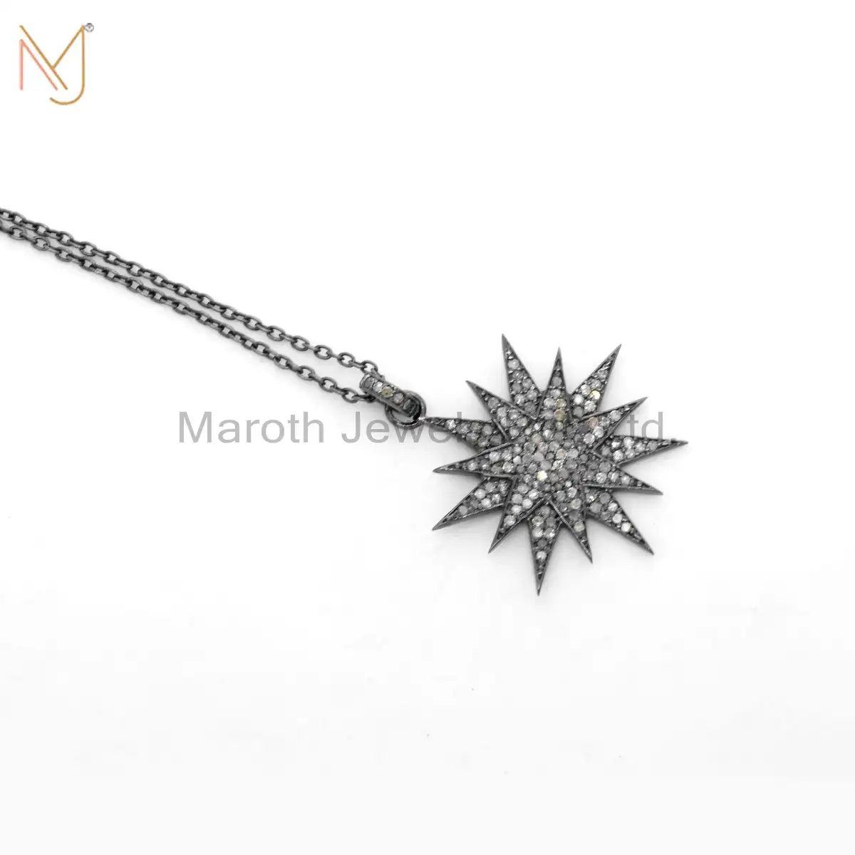 925 Silver Black Rhodium Pave Diamond Starburst Pendant Jewelry USA