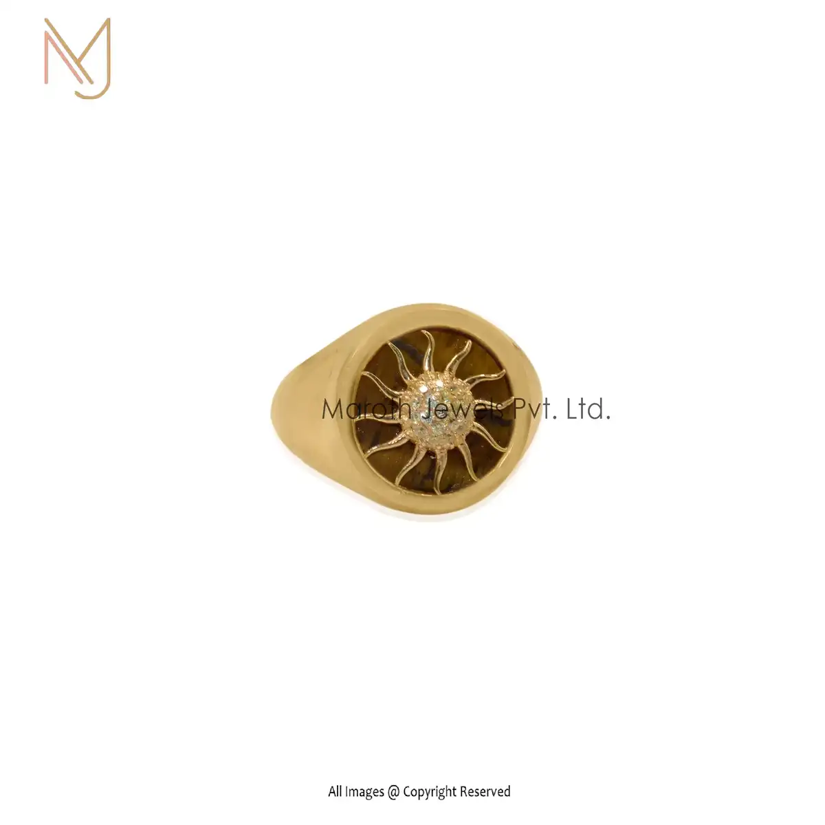 925 Silver Yellow Gold Tiger Eye & Yellow Sapphire Sunburst Ring Manufacturer