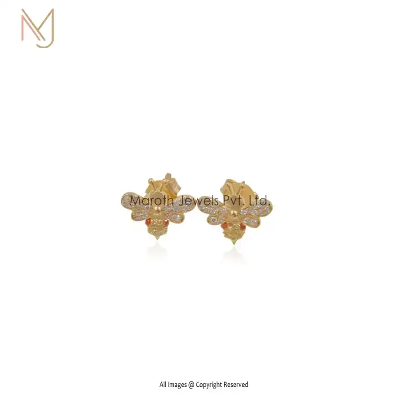 14k Yellow Gold  Bumble Bee Stud Post Earrings Manufacturer