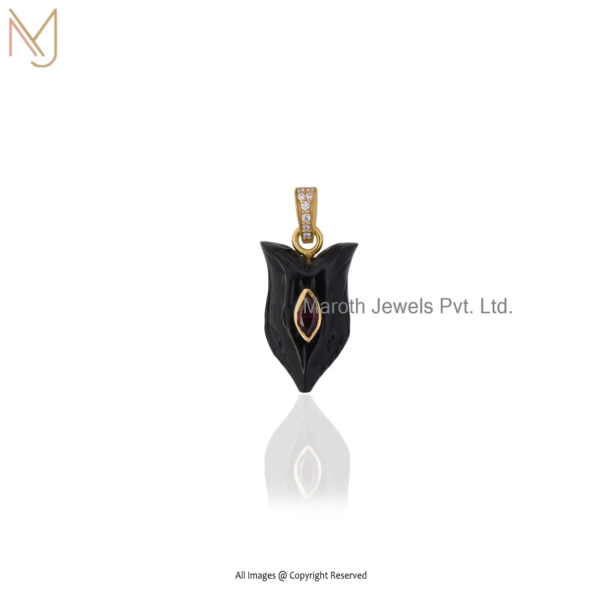 925 Silver Yellow Gold Plated Black Onyx Fox Charm Pendant Manufacturer