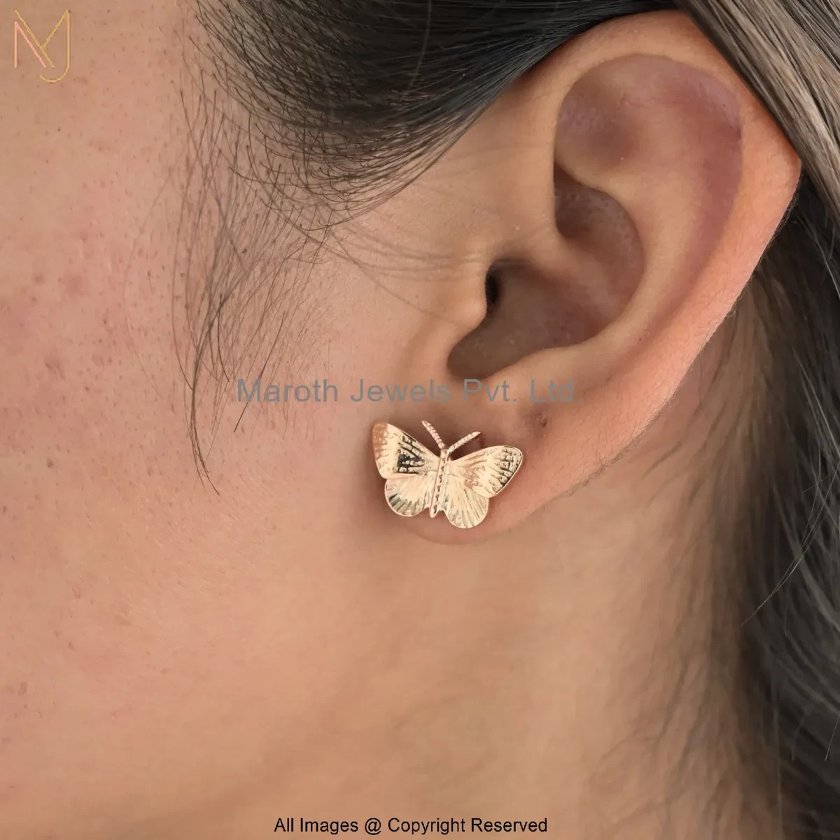 14K Rose Gold Butterfly Stud Earring Custom Jewelry