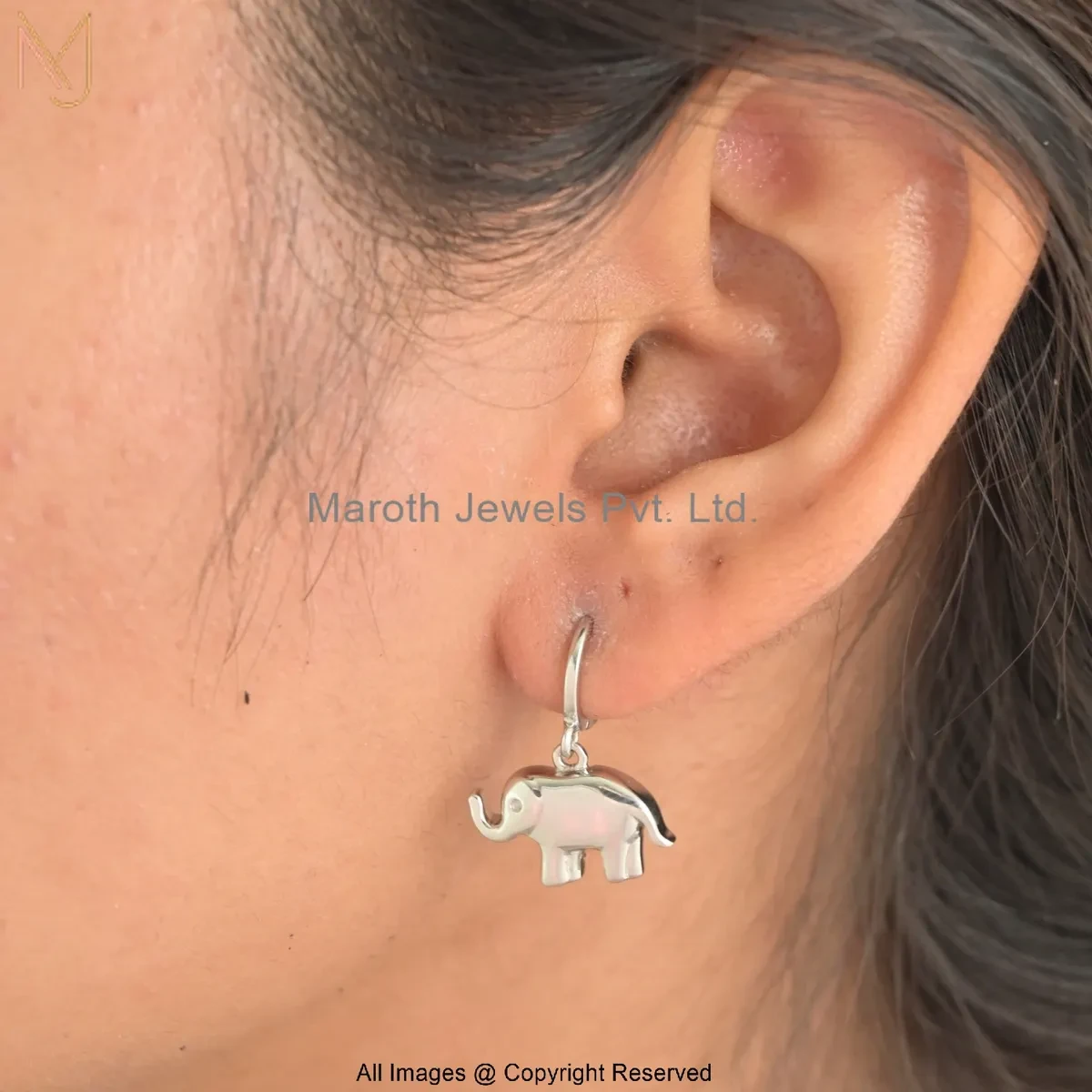 925 Silver Natural Silver Plated Elephant Hoop Earring Manufacturer