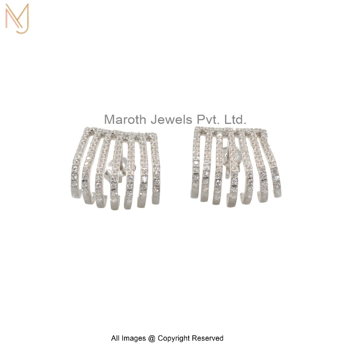 925 Silver White Gold Plated Cubic Zircon Multi-Row Ear Cuff Earring Custom Jewelry