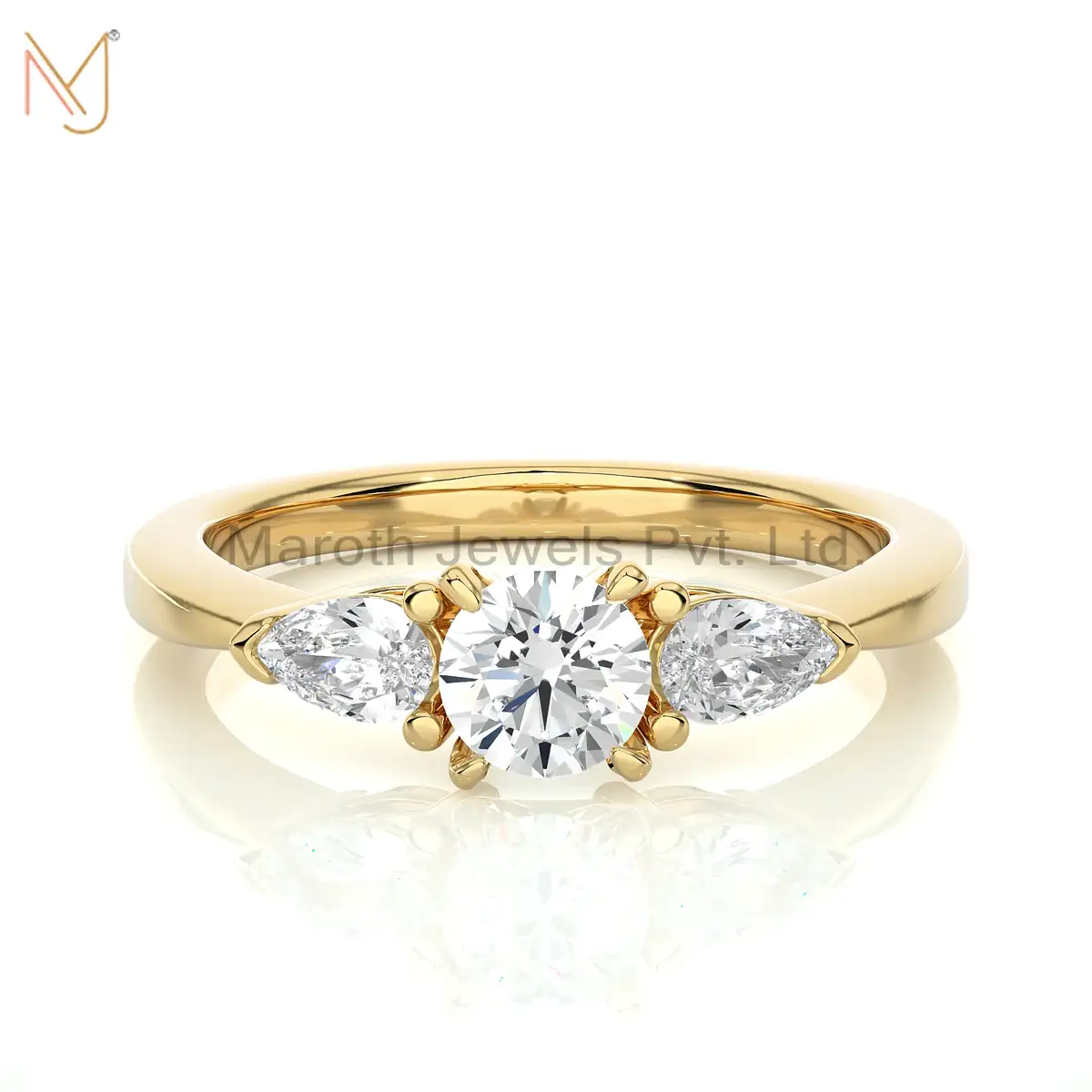 14K Yellow Gold Moissanite Pear Cut Diamond Round Ring Manufacturer