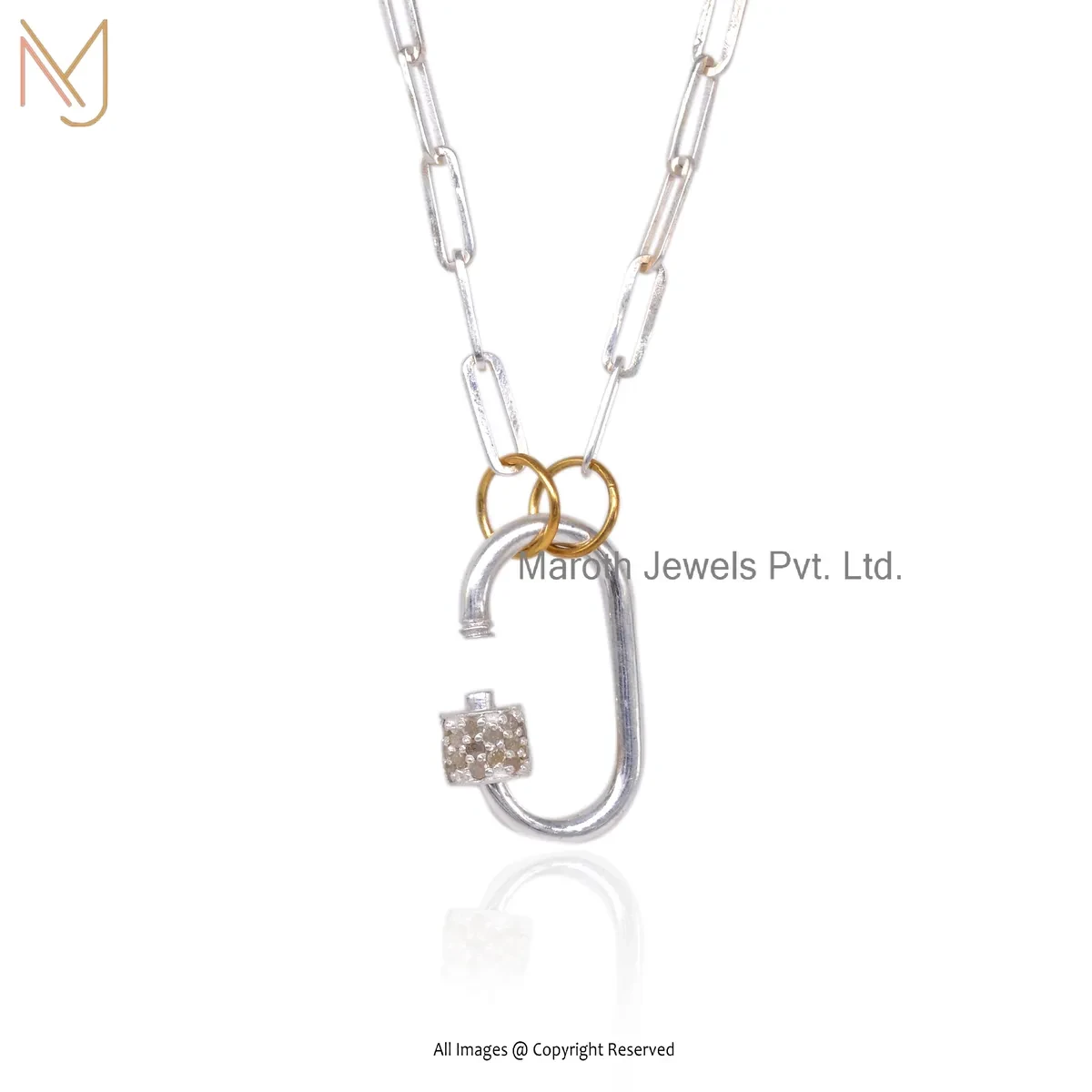 925 Silver Natural Silver Plated Chain Necklace Charm Carabiner Lock Custom Jewelry