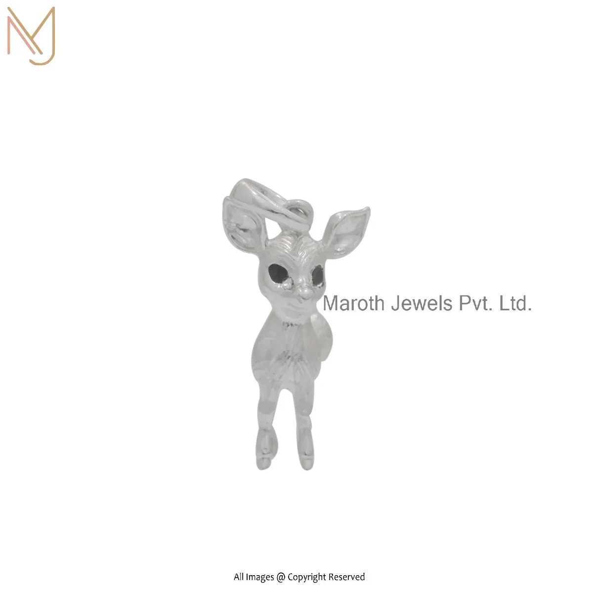 925 Silver Natural Silver Plated Black Enamel Bambi Baby Deer Charm Pendant Manufacturer