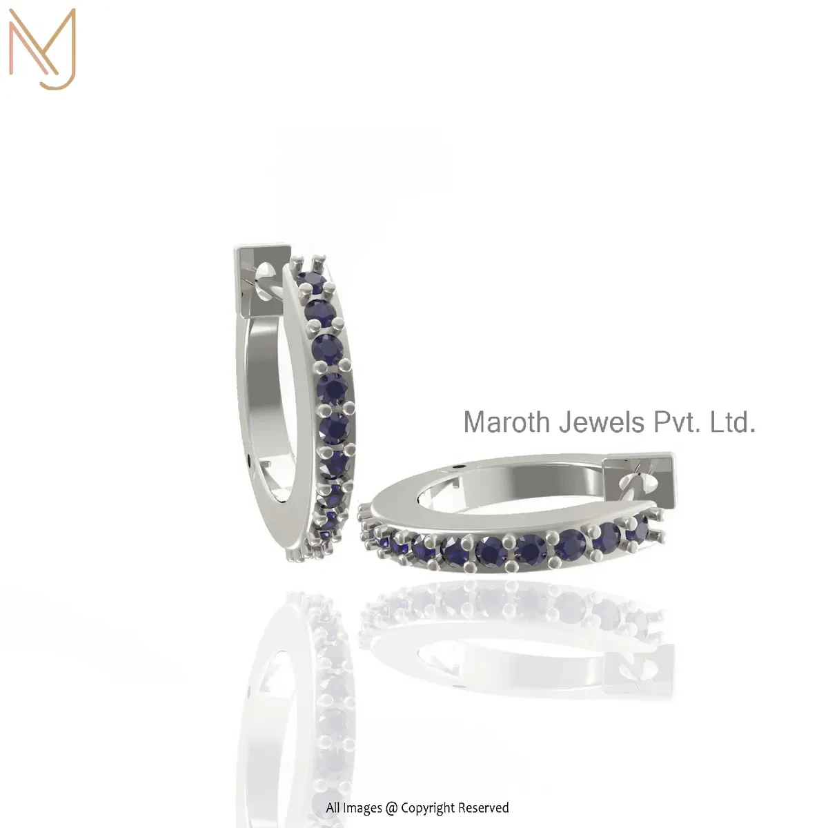 14K White Gold Turquoise Tiny Hoop Huggies Earring Custom Jewelry