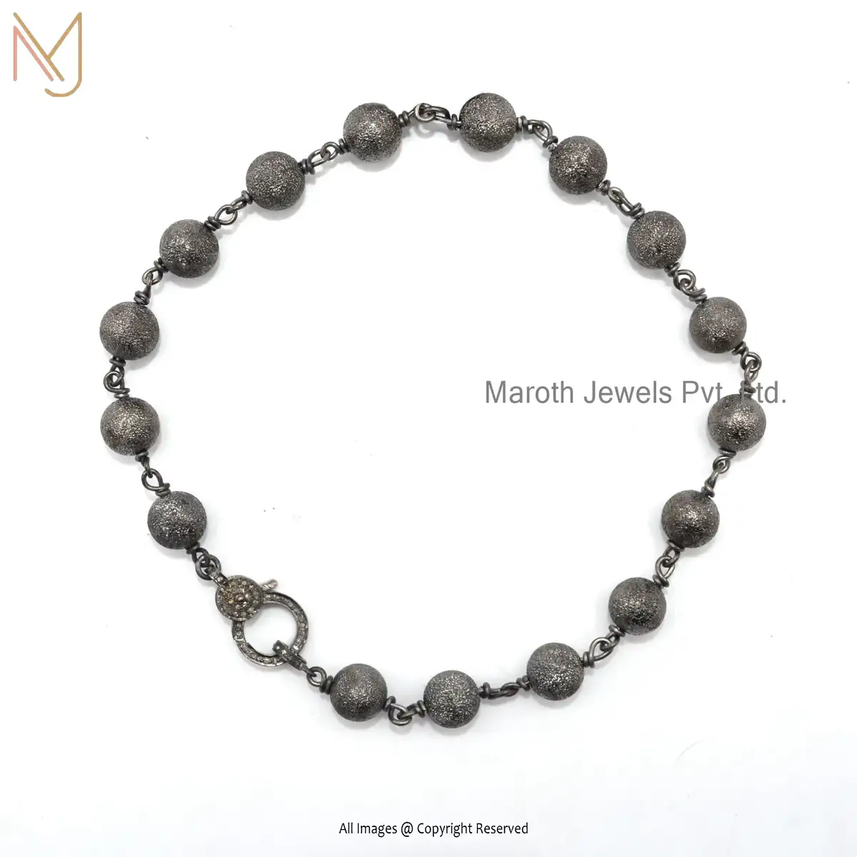 Wholesale 925 Sterling Silver Black Rhodium Pave Diamond Handmade Beads Balls Bracelet