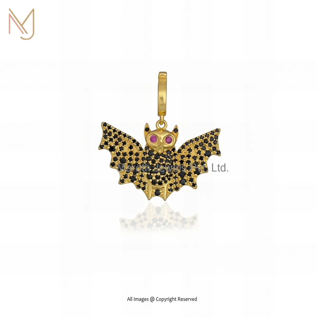 Wholesale 925 Silver Yellow Gold Plated Black Cubic Zircon & Ruby Gothic Animal Pendant