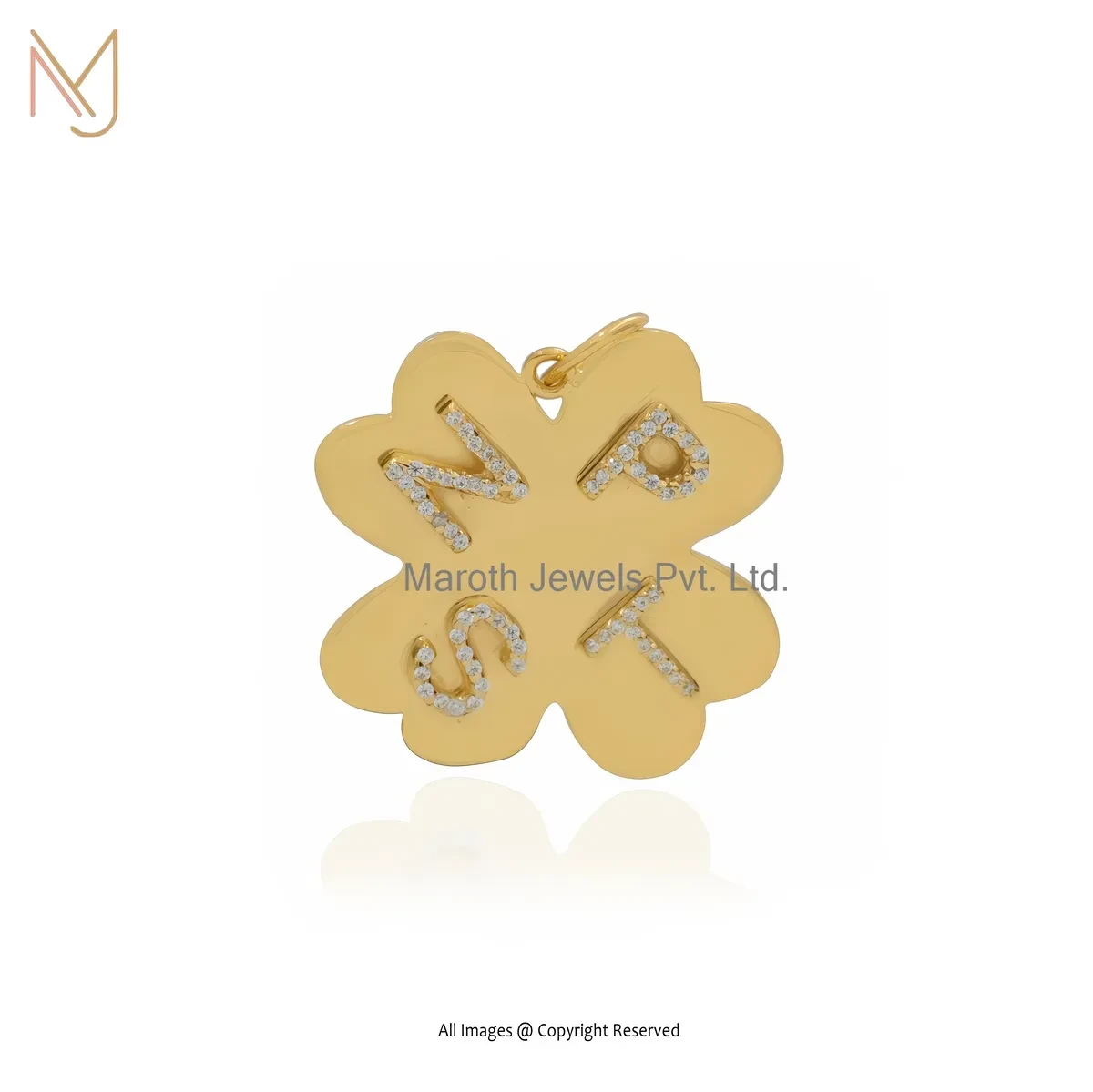 Wholesale 925 Silver Yellow Gold Plated Cubic Zircon Clover Initial S E S G Letter Pendant