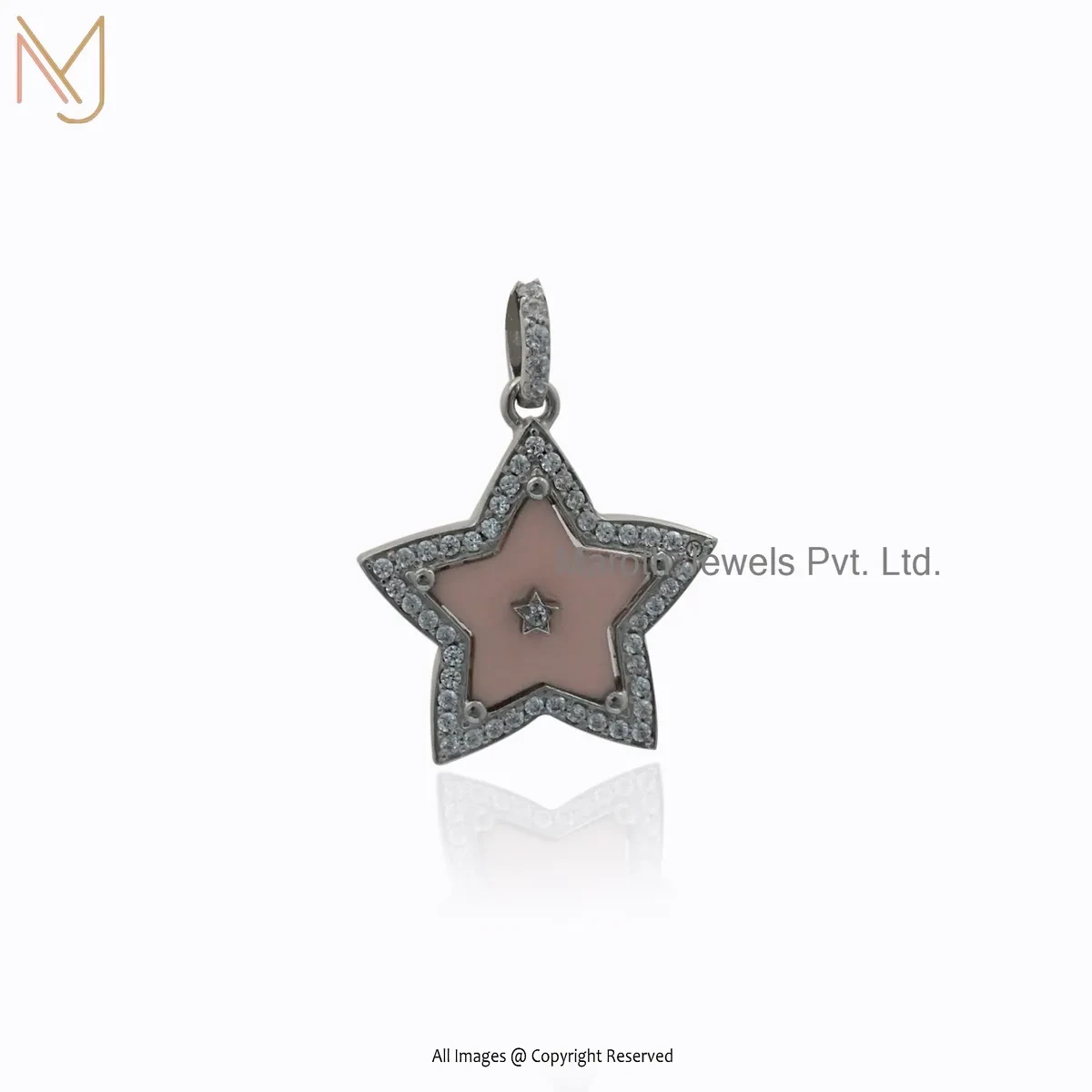 925 Silver Yellow Gold Plated Cubic Zircon & Pink Opal Gemstone Star Charm Pendant USA