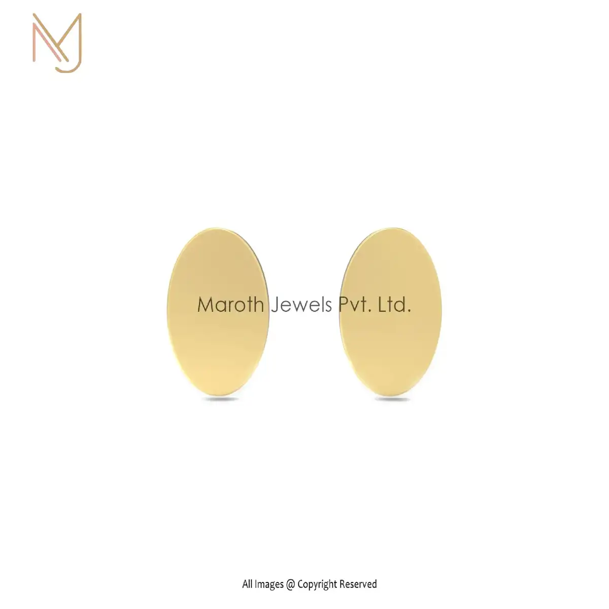 925 Silver Yellow Gold Plated Oval Design Stud Earrings Jewelry Manufacturer