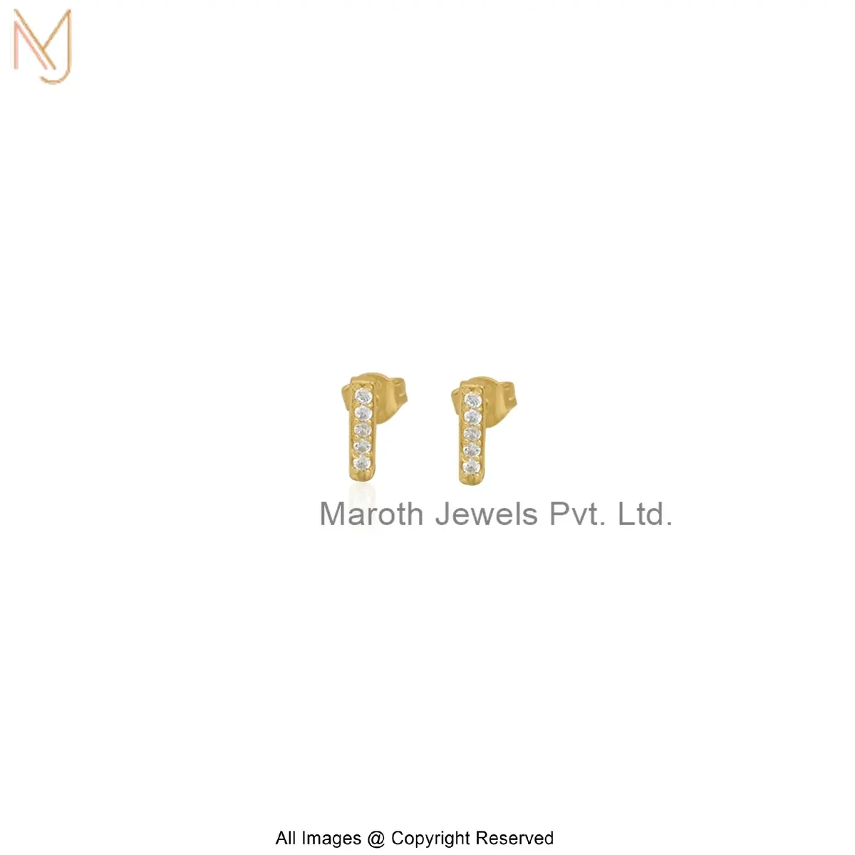 14K Yellow Gold Cubic Zircon Mini Bar Stud Earring Manufacturer