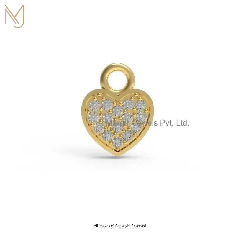 14K Yellow Gold Pave Diamond Heart Pendant Jewelry Supplier