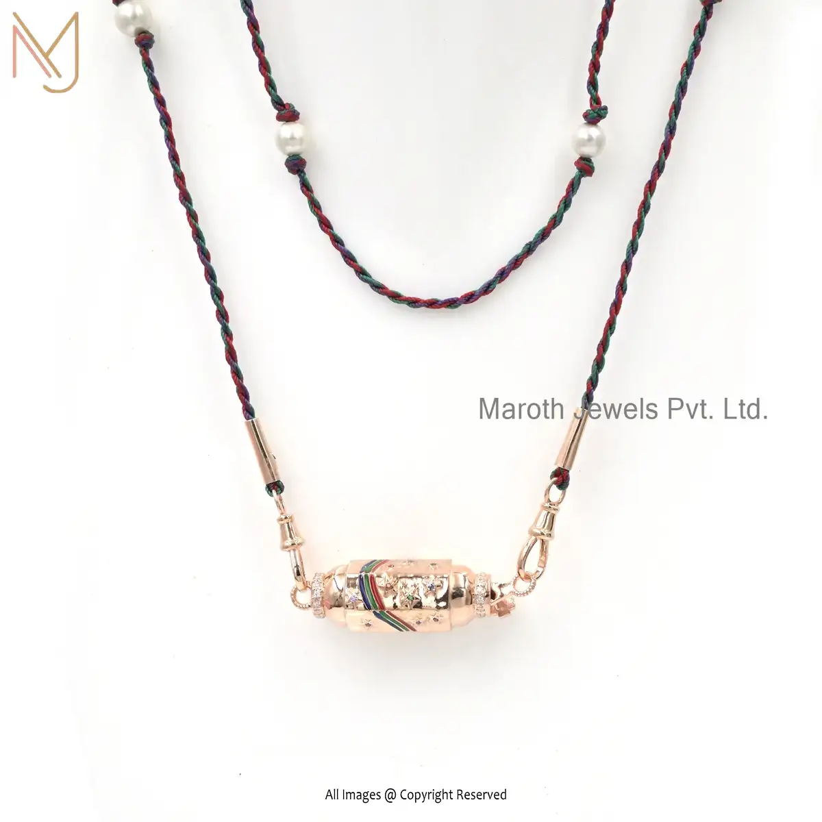 925 Silver Rose Gold Multi CZ & Multi Enamel Pendant Necklace Jewelry Supplier