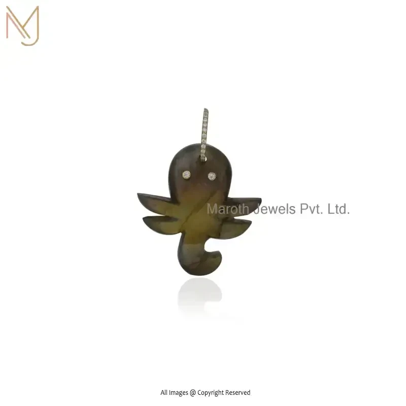9K Yellow Gold Labradorite , Moissanite Octopus Pendant Jewelry Supplier