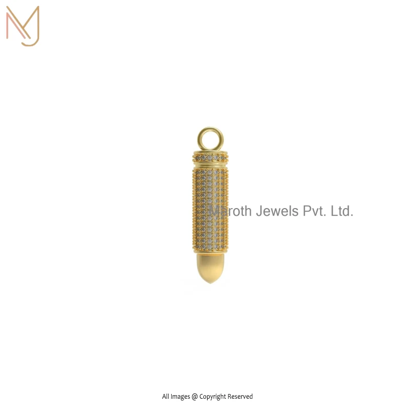 925 Silver Yellow Gold Plated Moissanite Bullet Featured Pendant Jewelry Supplier