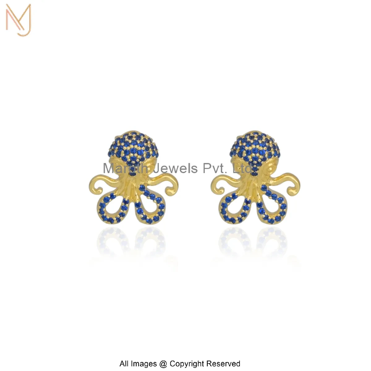 925 Silver Natural Silver Plated Diamond Ocean Octopus Gemstone Stud Earrings Custom Jewelry