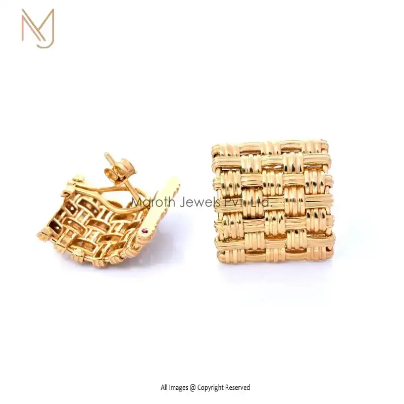 925 Silver Yellow Gold Plated Stud Earring Manufacturer