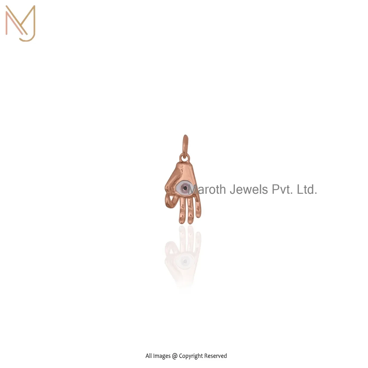 14K Rose Gold Enamel Evil Eye Hand Figa Charm Pendant Custom Jewelry
