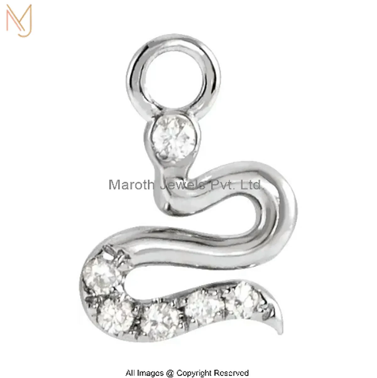 14K White Gold Cubic Zircon Diamond Snake Charm Necklace Custom Jewelry