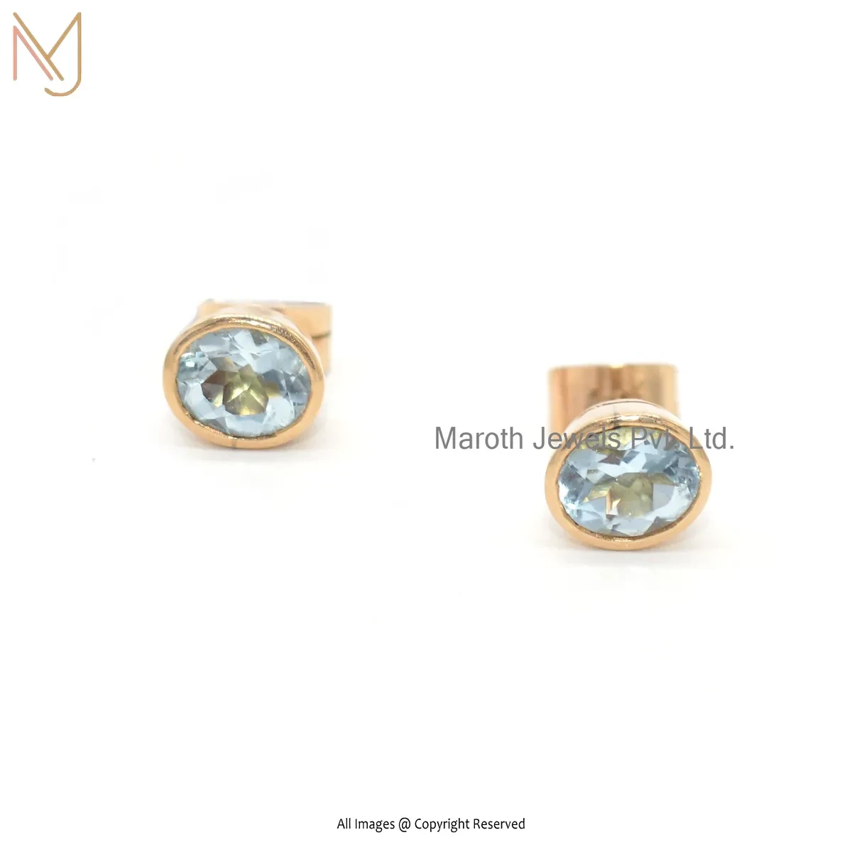 925 Silver Yellow Gold Plated White Topaz Round Cut Diamond Stud Earring Custom Jewelry