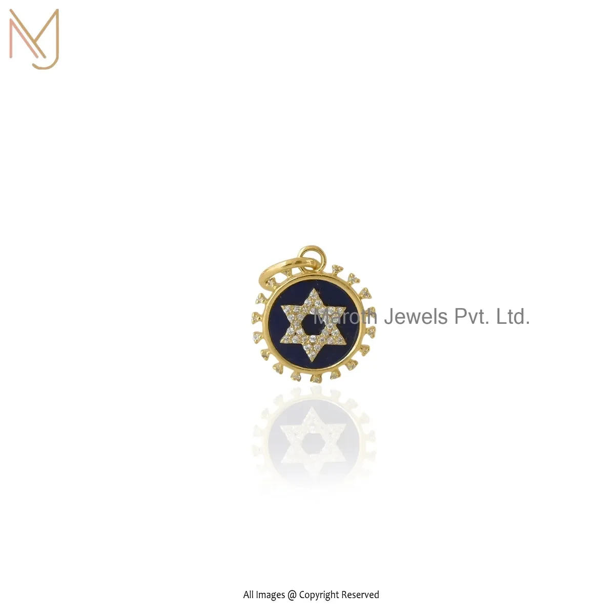 Wholesale  925 Silver Yellow Gold Plated Cubic Zircon & Lapiz Lazuli Gemstone Star Diamond Disc Pendant